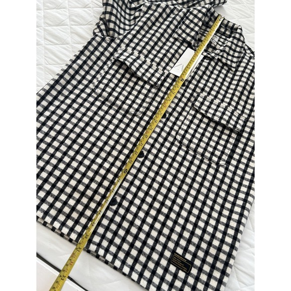 Zara Men's Flannel Shirt Jacket Size M Black White Gingham Button Up Over-shirt - Picture 9 of 10
